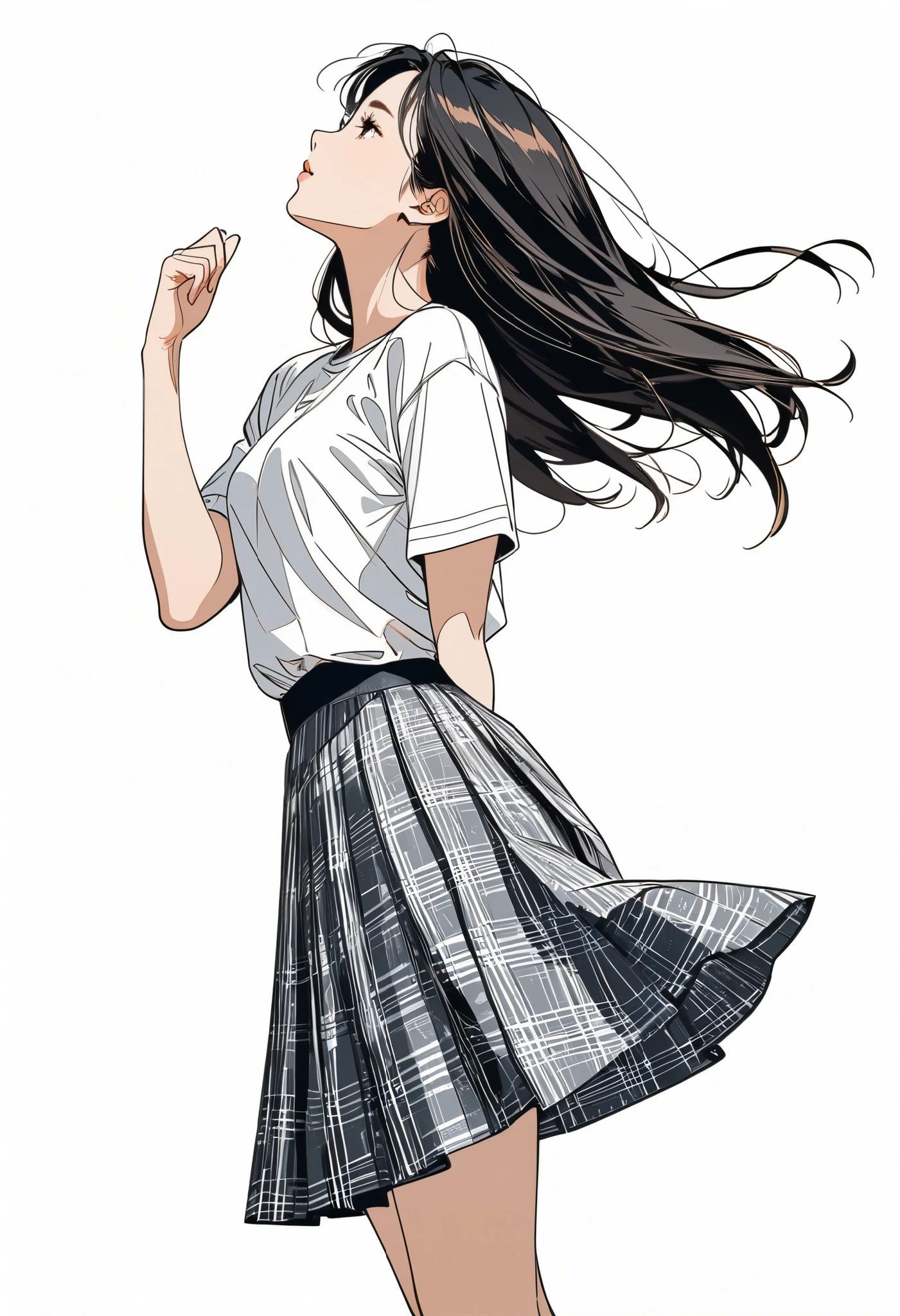 Anime girl in a skirt and white shirt with long hair - SeaArt AI