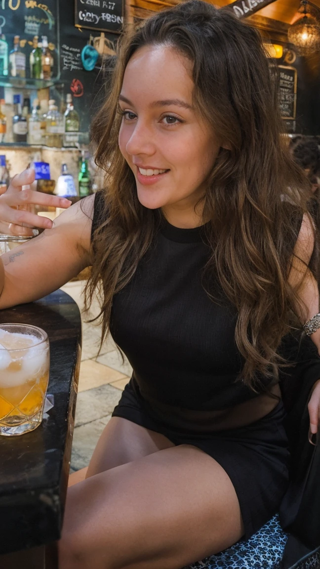 Gorgeous 25 year old Italian girl, sexy look, sexy blouse, elegant blouse, very high resolution, 16k, alone, real, sweet, captivating, sexy skirt, luxury, gala, necklace, earrings, red lipstick, flip flops, sexy sitting on platform bar, bright photo, outside a bar, open mouth, elegant summer clothes, aperitif, gucci belt, erotica, while laughing, gorgeous smile, black rayban glasses, large frame glasses, black glasses lenses