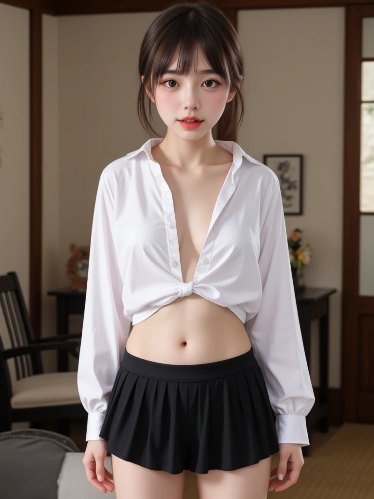 ((Snapshots of everyday life, Clear photos, Take a full body photo:1.5)),
(Trending Fashion, White collared shirt, Long flared skirt, Wearing stockings:1.8),
(No bra, The shape of the nipples is visible,rich,Beautiful thighs,Ultra-detailed skin,Small pores in the skin:1.4),
((Her body is incredibly beautiful and stylish :1.4)),
((She has an angry look:1.5)),
((She is being raped, Her clothes are torn, She is tied up with a rope, Being forced onto the bed, Nipples and crotch licked with tongue, A condom is lying on my thigh:1.6)),
((32 years old, Beautiful female teacher:1.8)),
((Naughty lips, Sexy body, Body facing forward:1.4)),
((Small breasts, Flat Chest, chest is slightly drooping:1.2)),
((Large bedroom, Spotlight:1.4)),
Eye focus, Narrow shoulders, Beautiful clavicle, Thin arms, Thin legs, The back of the hand is beautiful and feminine, Slim figure, Soft belly, Tight waist, Highly detailed face, super detailed breasts, Ultra-detailed skin, Fair skin, Shiny skin,
Ultra-detailed lips, Fuller lips, Thick and soft lips, Glossy pink lips,
Blushing, White teeth, blue eyes,
Beautiful actress makeup, compensate, Pink lipstick,
Dark brown hair, Delicate and soft hair, (Put your hair up, Fluffy short bob, ponytail:1.2), (Sweep your bangs to the side:1.2),
(Stylish earrings,necklace:1.2),