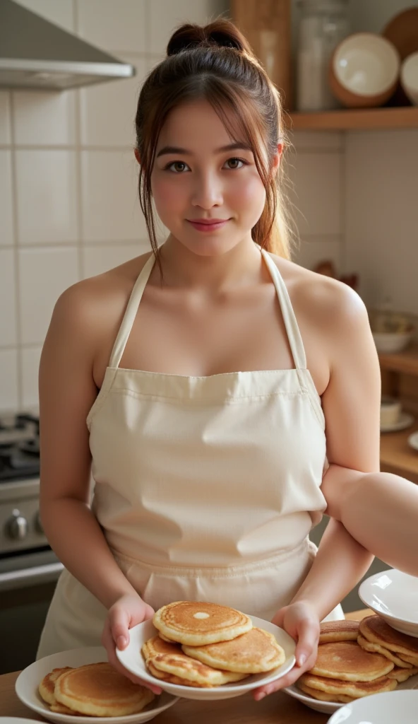 a woman is cooking, (Wearing _kitchin_Apron:1.3),
Good Hand,4K, hight resolution, masutepiece, Best Quality, Head:1.3,((Hasselblad photo)), finely detailed skin, Sharp Focus, (Cinematic lighting), Soft lighting, Dynamic Angle, [:(Detailed face:1.2):0.2], medium breasts,(((In the kitchen))),