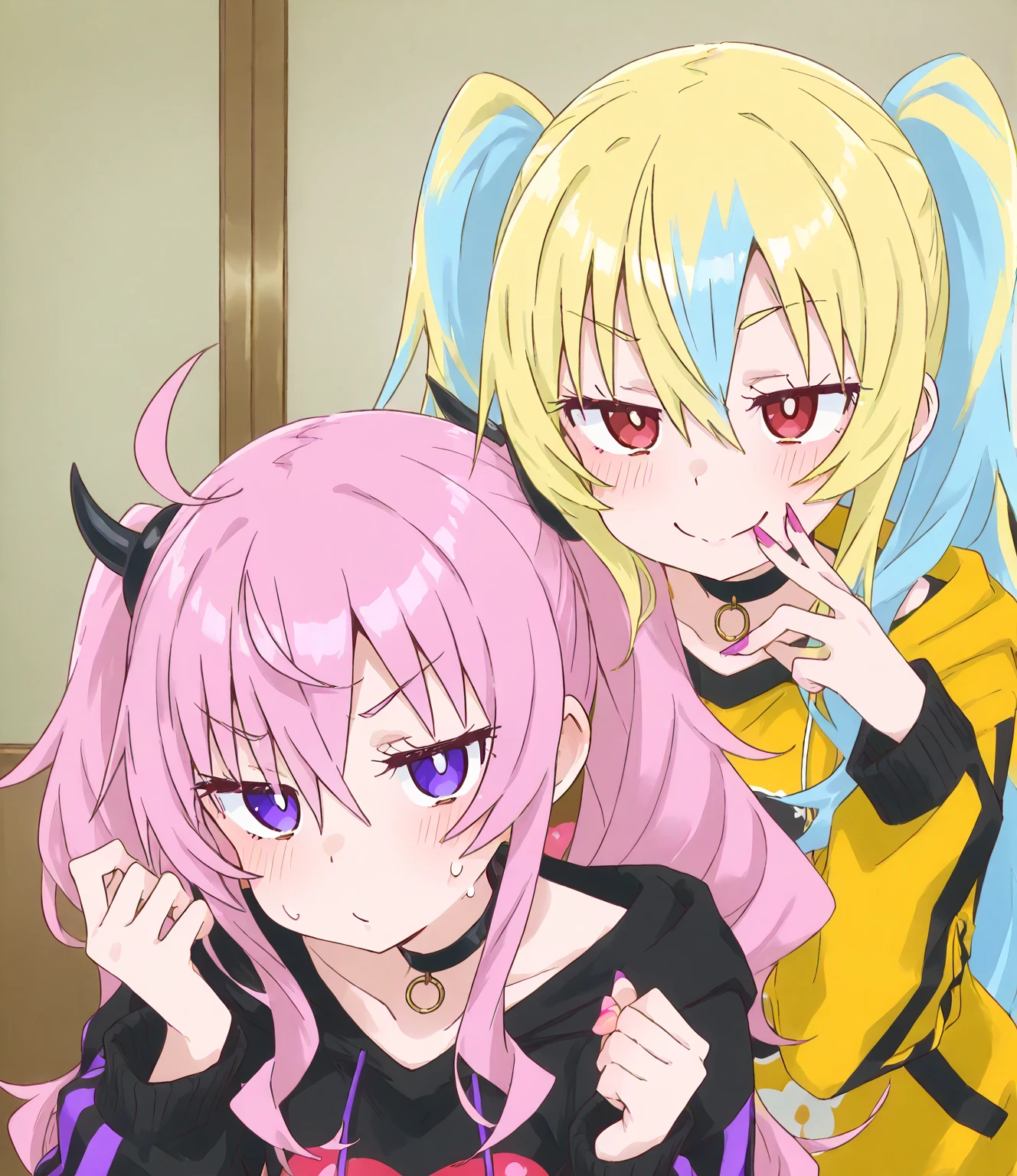 NSFW,masterpiece,Highest quality,High resolution,Very detailed,white\(no game No life\),Long Hair,Multicolored Hair,Hair between the eyes,Gradient Hair,Yellow Eyes,Flat Chest,(Gothic Lolita),(kimono),kimono,band,Bare shoulders,mini skirt,(transformation),blush,Different world,Brothel,reception