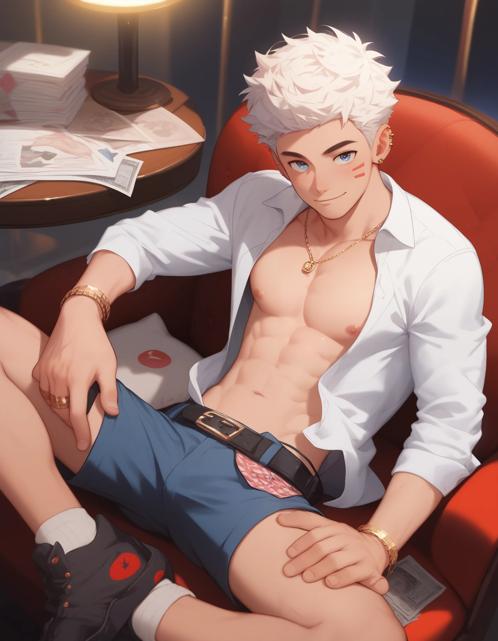 Young, Yaoi, nsfw, score_9, score_8_up, score_7_up, score_6_up, score_5_up, score_4_up,solo, only male, difference age,youngsters,handsome face, detail face,eye contact, masterpiece,quality, open field, in disco club, youngsters lounge room, table, cushion, opening uniform, sitting together, embrace, show all face, nice body, indecency action, pecs, sexualised pose, prostituted, half naked, spread leg,