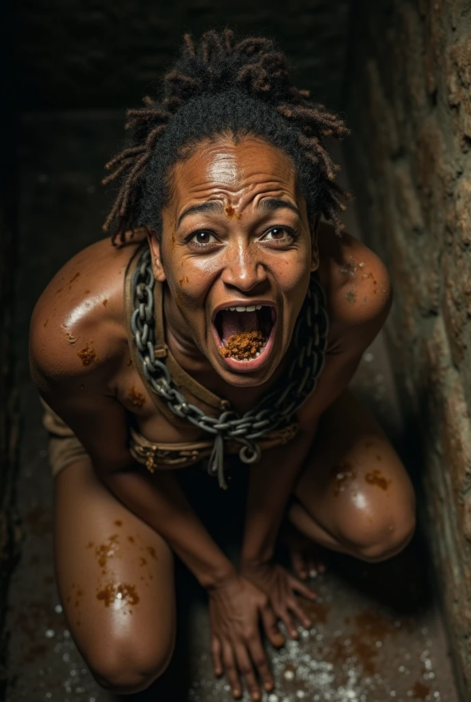 Naked lolicon crying, ful body, humiliated, Tied with BDSM chains, excited men around her, orgy, orgy, in pain, studio ghibli style