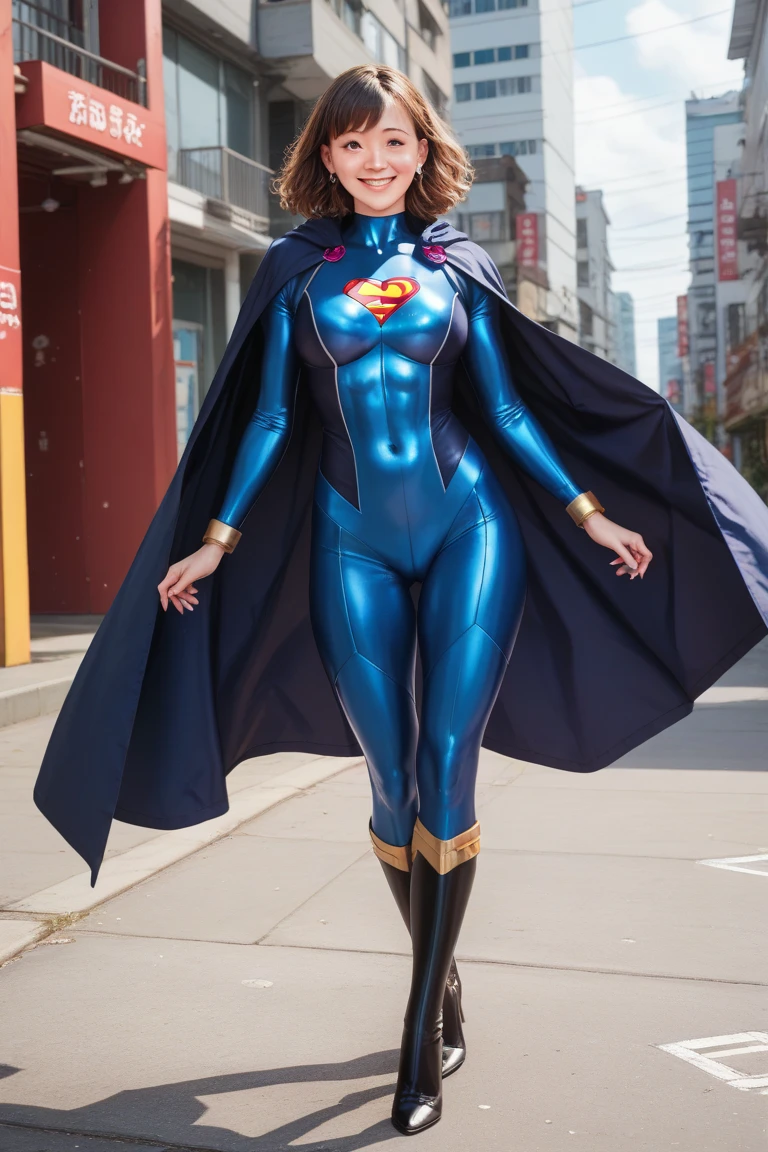 1 European girl, solo, hijab, blue eyes, medium hijab, superhero, very wet blue and white leotard, leggings, boots, hands on hip, wet face, heavy rain, top of building, city background, holding katana, firmly holding katana, superhero pose, ready to fight,bokeh, nighttime, high quality, ultra detail, 8k, action pose, cinematic lighting, cinematic smoke,