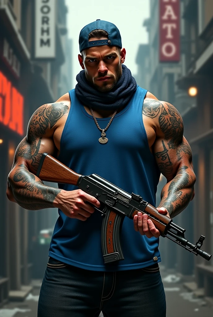 There is a man with shirtless hat :: high detail, locker room, tattooed muscular body, posing for an intricate fight, Southpaw mma posture, highly detailed upper body, tattooed man, no hood | | Shaded realistic, highly detailed full body, realistic textured skin, Second Life avatar, as a realistic character