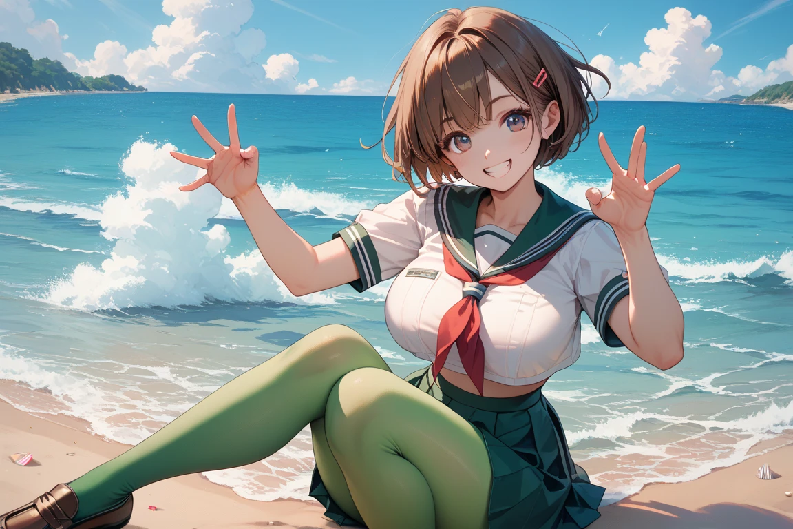 nsfw,uncensored(highest quality,masterpiece:1.3),disorganized,High resolution,16k, 超High resolution, official art,figure,very detailed,anime color,perfect hands, perfect fingers, perfect legs),(cowboy shot,From front), 1 girl, idol master,(marina sawada),20yo,(long straight hair), ((beautiful eyes)),shiny hair, shining eyes, delicate line tail face, slender and tall,spread your legs, leaning forward, open your mouth, (smile),(one eye closed),((stick out tongue:1.3)),sit on surfboard, toes, Boot sole,nipple, belly button), (light green rash guard:1.5),(open clothes), (midium breasts), (glowing skin:1.3), (Sweat:1.4), (pubic brown hair:1.5), (open vagina:1.4), (peace sign:1.5),(cum shot:1.3),(bukkake:1.9),(cum on Face:1.5),(cum on hair:1.5),(vaginal penis:1.2), testicle, (a man:1.2), hetero, (lady sit astride on man:1.3), (lady on top,pov), (intense Sex:1.6), ((Midsummer, deserted island, beach, outdoor)),(look at camera),(wink),