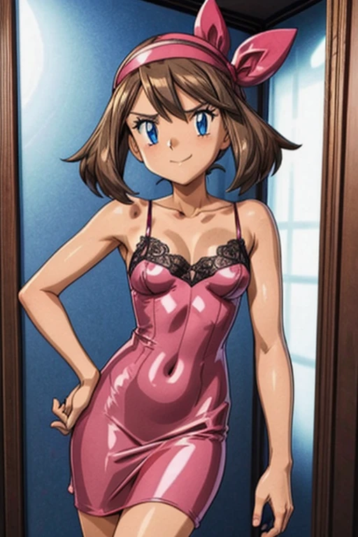 1 girl,(solo), ((amanogawaki)), (masterpiece:1.2), (high quality:1.0), (ultra detailed), (Front View), (evil smile), Brat, Adolescent, (Yellow Headband), (Black Leotard), Pantyhose