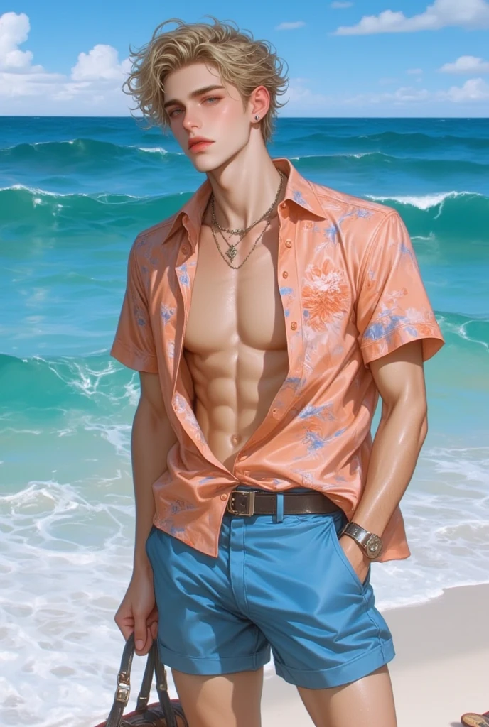 1boy, adult, handsome, perfect face, detailed eyes and face, clean shaved, muscular, capturing a rural atmosphere, dynamic lighting, unreal engine 5, hd picture, satoru gojo, white hair, short hair ,hair between eyes ,blue eyes, white skin, sea water detail