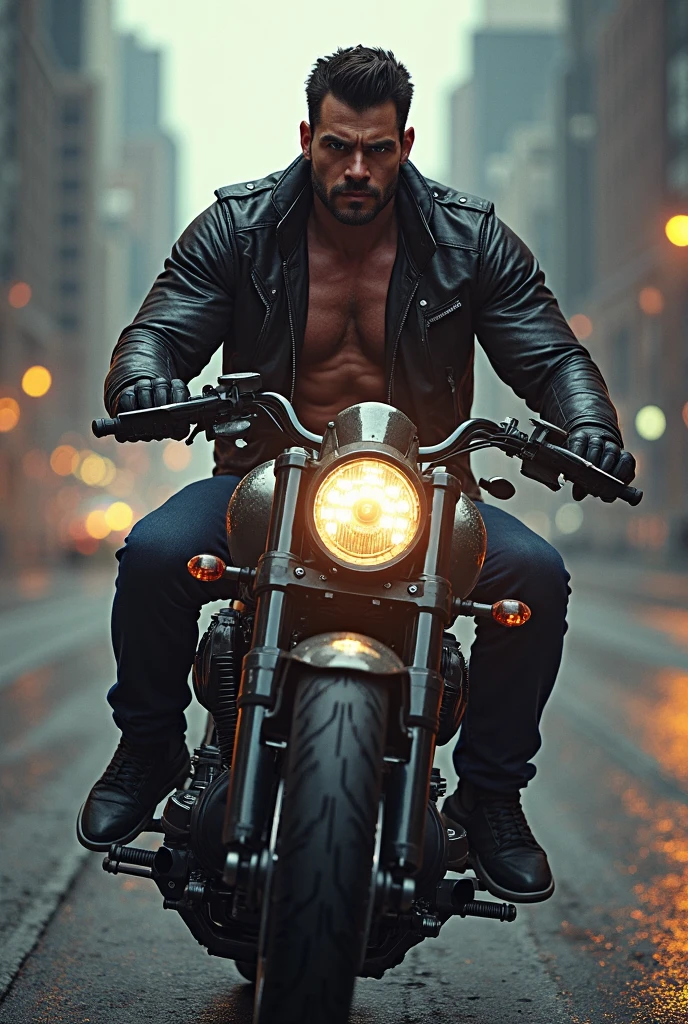 muscular man on motorcycle