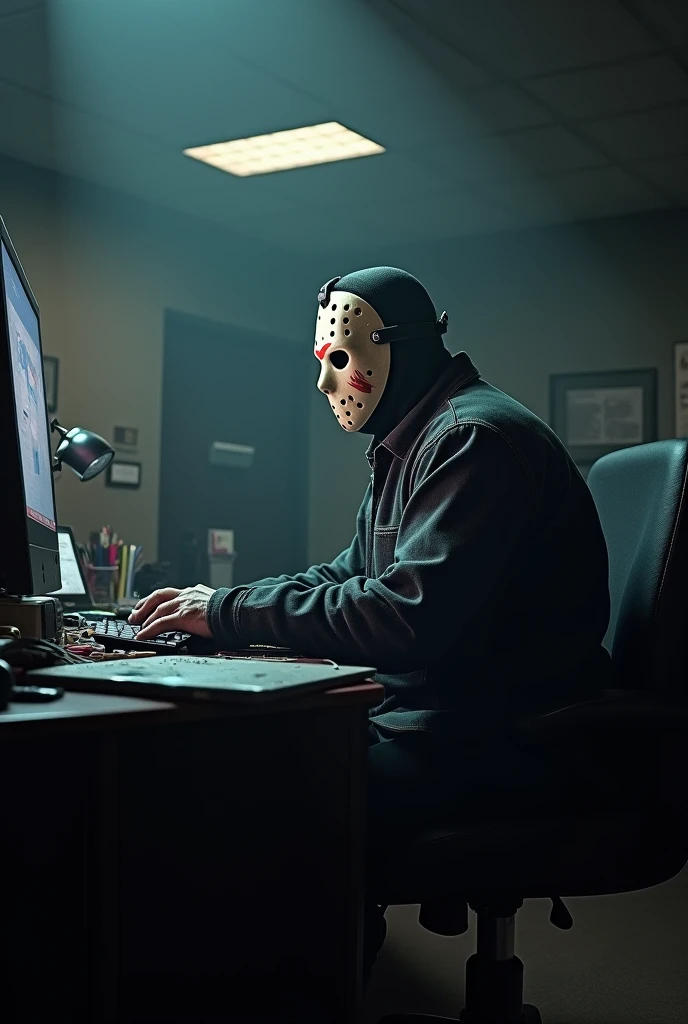 (Michael Myers using a notebook:1.26) In cyberspace, Hyperspace, Hacking complex computer networks hackingui, user interface, Head-up display, Red and black