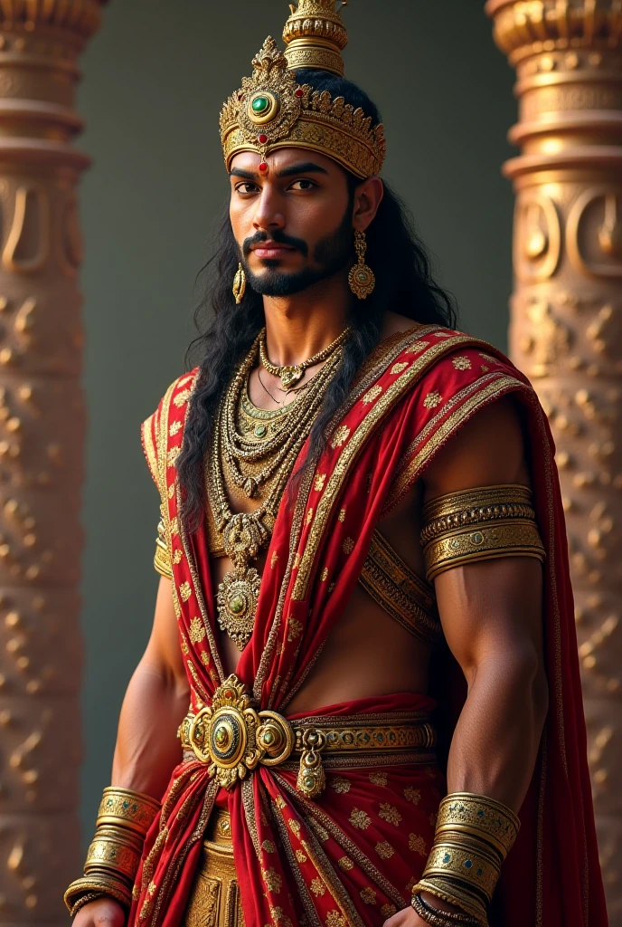 Create a unique digital portrait of Lord Ram, captured with a Sony A7R4 camera, using a 4:5 aspect ratio for optimal visual appeal. This masterpiece showcases Lord Ram's divine features in perfect proportions. His facial details are intricately depicted with a 1.2x detailed face, showcasing finely detailed skin with a pale, ethereal complexion. Lord Ram's locks flow down in long, curly brown strands, framing his serene, expressive eyes. The celestial background emphasizes his divine essence, creating a captivating and high-quality image filled with rich details. This 8K resolution portrait, featuring hyper-realistic texture, is