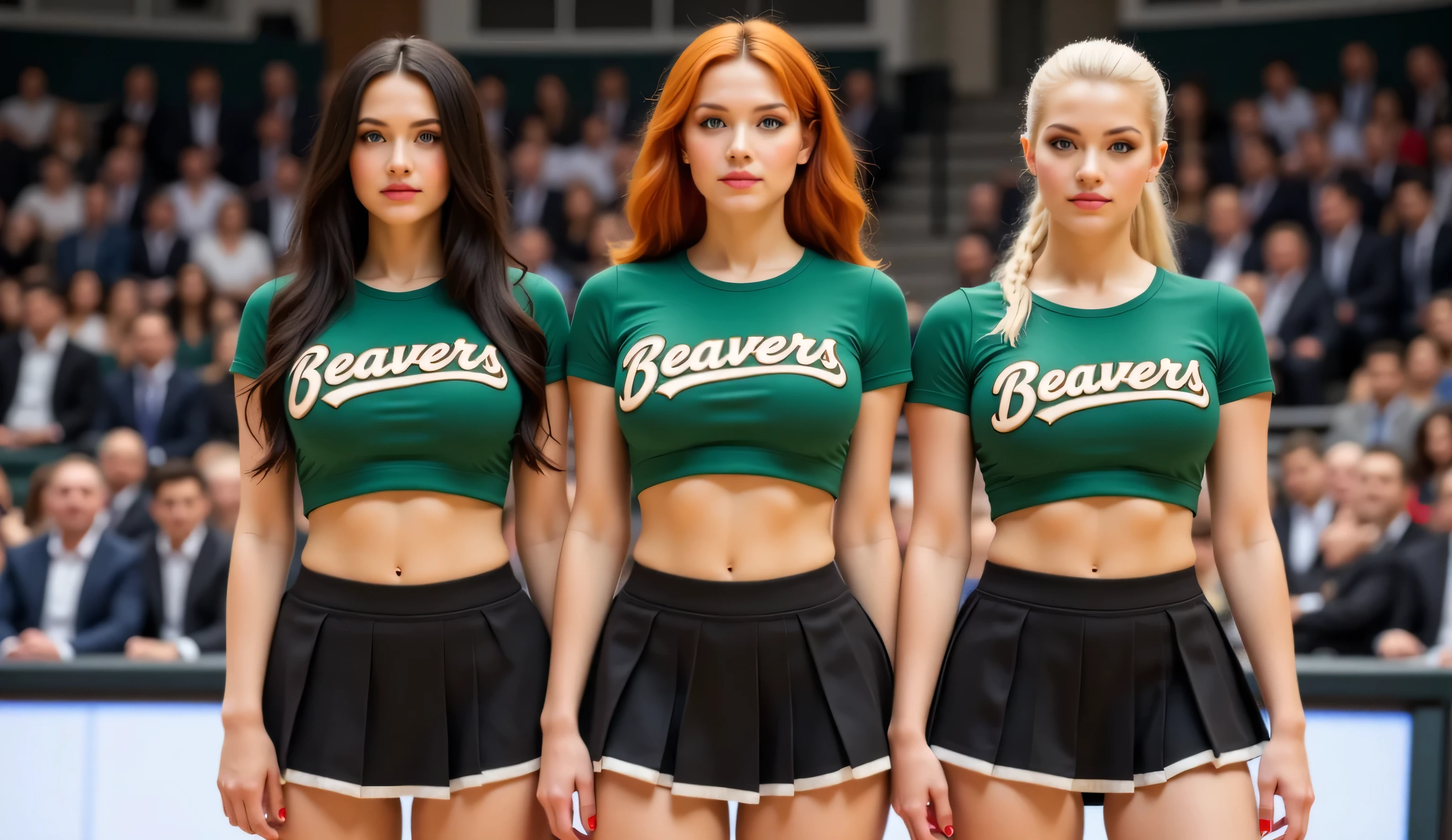 1girl, bare arms, bare shoulders, breasts, cheerleader, green eyes, highres, indoors, kim possible, kimberly ann possible, knee up, locker, locker room, long hair, midriff, miniskirt, navel, oira wa arumajiro, orange hair, pleated skirt, pom pom (cheerleading), sitting, skirt, small breasts, solo