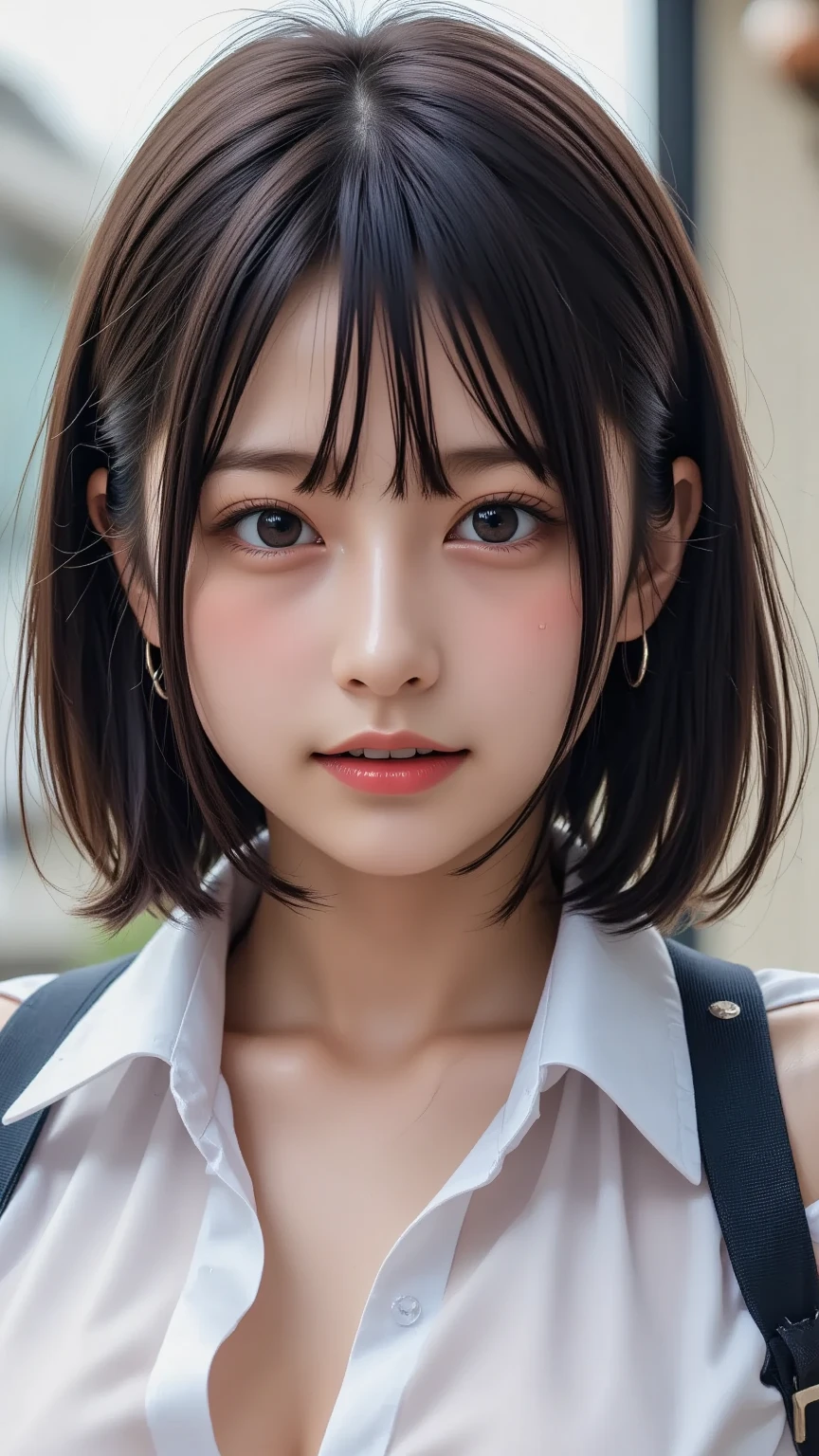 anime girl, Realistic Shadows, Detailed skin, Very small breasts, Black Hair, Very detailed, 8kのVery detailedな顔, perfect face shape, Perfect Lips, Perfect Nose, Correcting Beautiful Eyes, watching viewer, White shirt, Hair Flower, masterpiece, highest quality, Single woman, alone