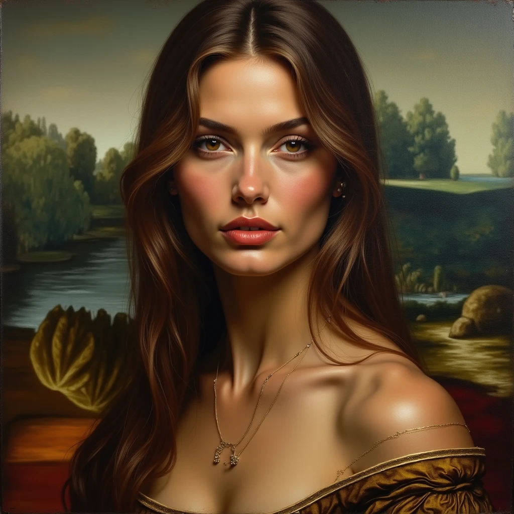 Neo-Romanticism style 20th century Oil painting of a Beautiful sexy nude latina woman perfect body , slender body, small breasts, studio lighting beautiful tropical paradise background