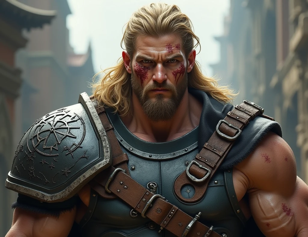 Dramatic Thor as a clown, full clown clothes accessoris, holding Thor big hammer cinematic, extreem realistic, extreem detailed, extreem Sharp, half body shot