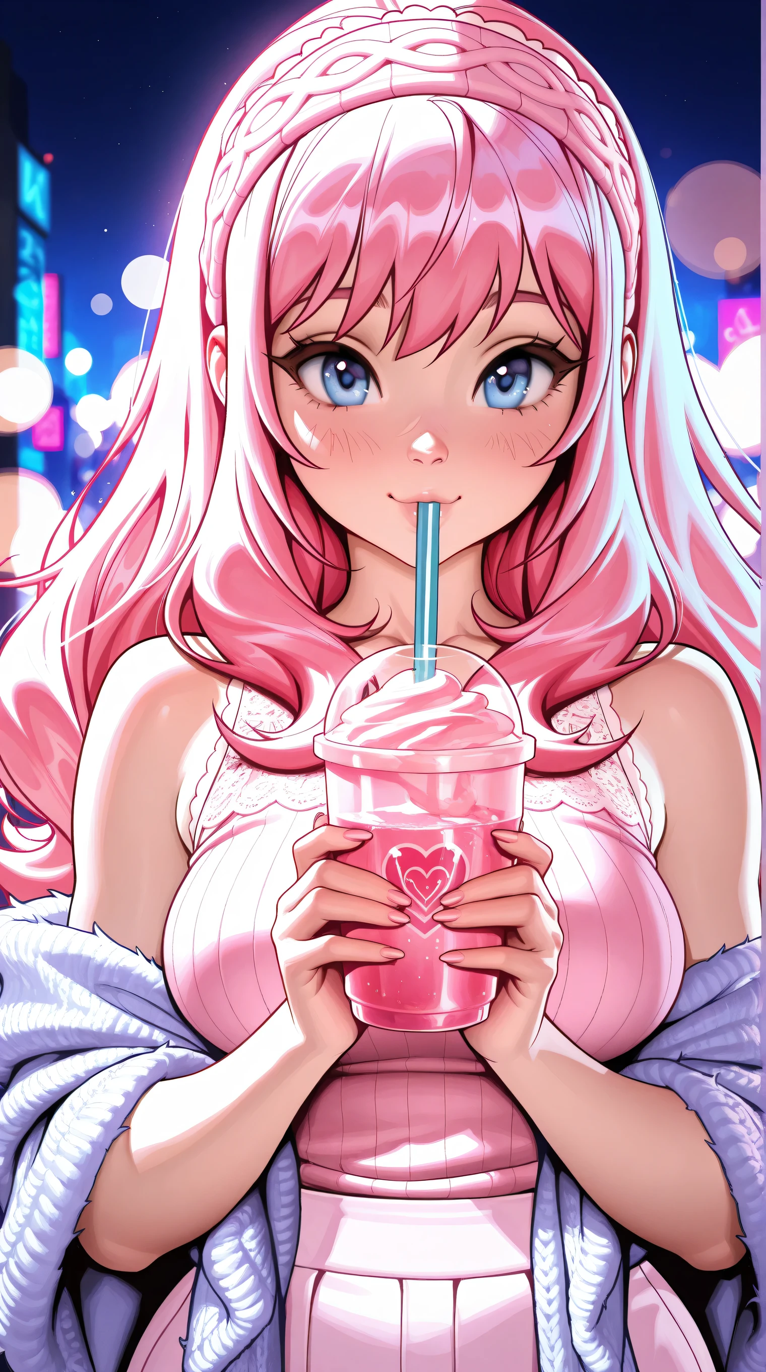 Score_9, score_8_up, score_7_up, score_6_up, score_5_up, score_4_up, source_anime, solo, 1girl, mature female, honoka_\(DOA\), long eyelashes, Ganguro, dark skin, dark-skinned female, white makeup, eyeshadow, piercings, tanned skin, shiny skin, metallic tan, lollipop, tongue out