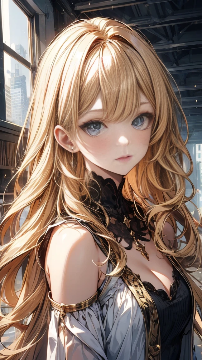 (masterpiece, 最好of品質, Extremely detailed, High resolution, absurd, best ilRoomnation, Fine details, bloom, 脸上of灯光, Optimal lighting, Fine detailsed beautiful eyes, 閃亮of頭髮 , Perfect face, skin shiny), permanent, 戶外of, depth_of_site, sunlight, daytime, whole body, Dutch_angle, street,, Room_complain, Hair accessories, Black necklace, Star necklace