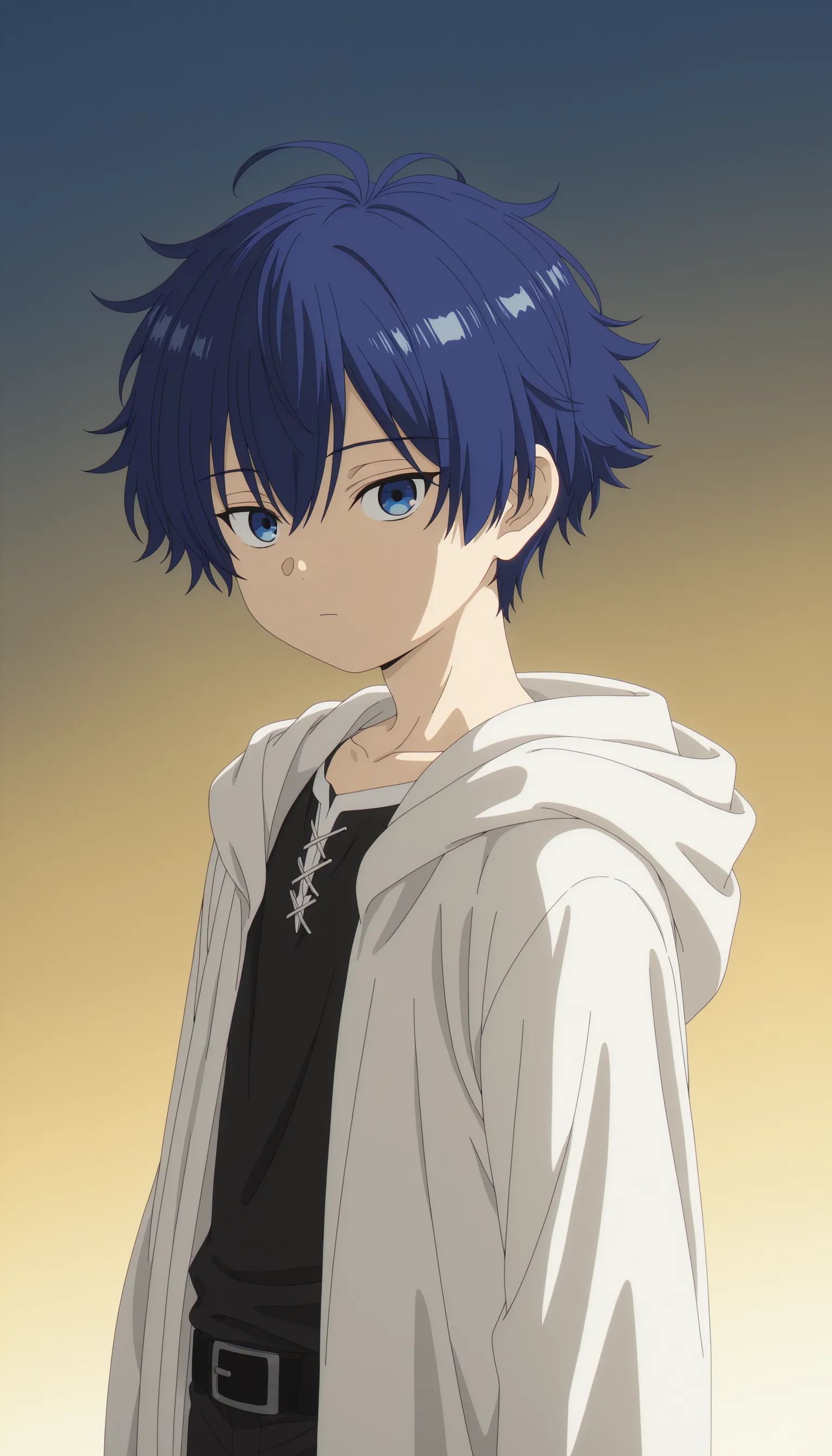 Anime boy with blue hair and black shirt and black pants - SeaArt AI