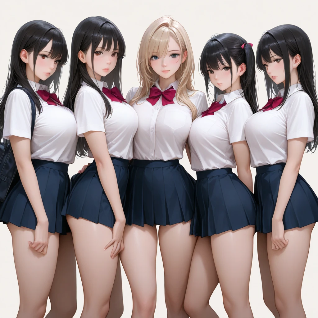 masterpiece, Highest quality, In detail, 5, (beautiful girl), cute, (tits), (A group of high school girls lift their skirts to show their pussies), (semen), No panties, multiple