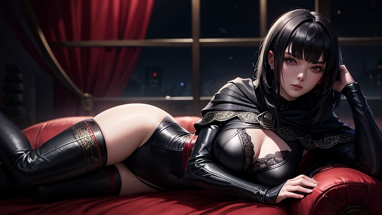 (best quality,ultra-detailed,realistic:1.37),fantasy portrait,charcoal drawing,dramatic lighting,vibrant colors,wide-eyed girl Mikasa Ackerman from anime "Attack on Titan",expressive lips,detailed facial features,confident expression,powerful stance,enchanted forest background,dynamic perspective,sharp focus,fierce wild-like hair,]"sexy" girl model[,[18-year-old],rebellious attitude,provocative pose,exquisite attention to clothing details,thigh-high boots,[colorful tattoos],mysterious aura,Eagle flying in the distance