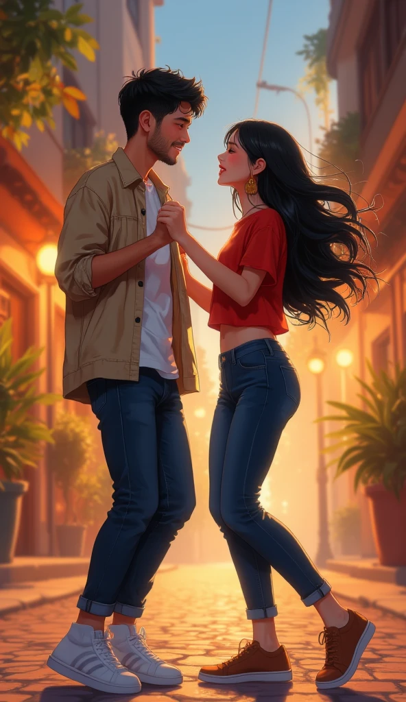 The silhouette of a woman whose body is the color of the universe and her head is the beautiful moon and a man with the body of the universe and the head of a perfect sun shaking hands face to face with a dondo that highlights both people