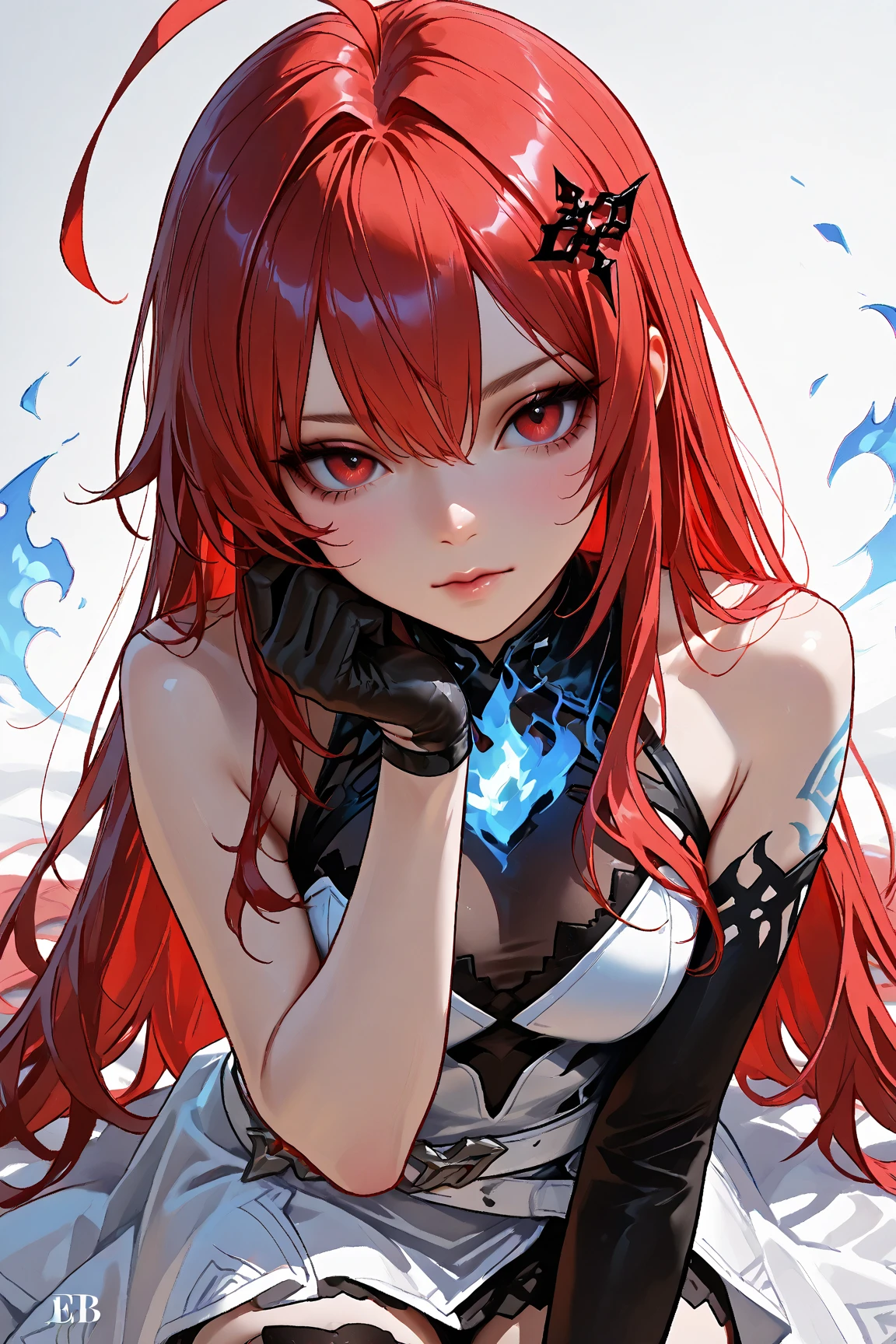 upper body of beautiful woman statue with long red hair, crystallineAI, glowing red eyes, (naked), (chrystal skin), (red chrystal hair)