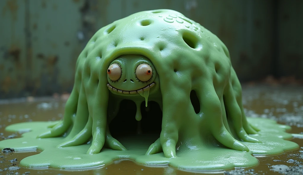 gorgeous, high quality, 4k, hd, exquisite details, thick paint, realistic, yellow slime, monster, humanoid slime, dark style, yellow slime all over, tentacle