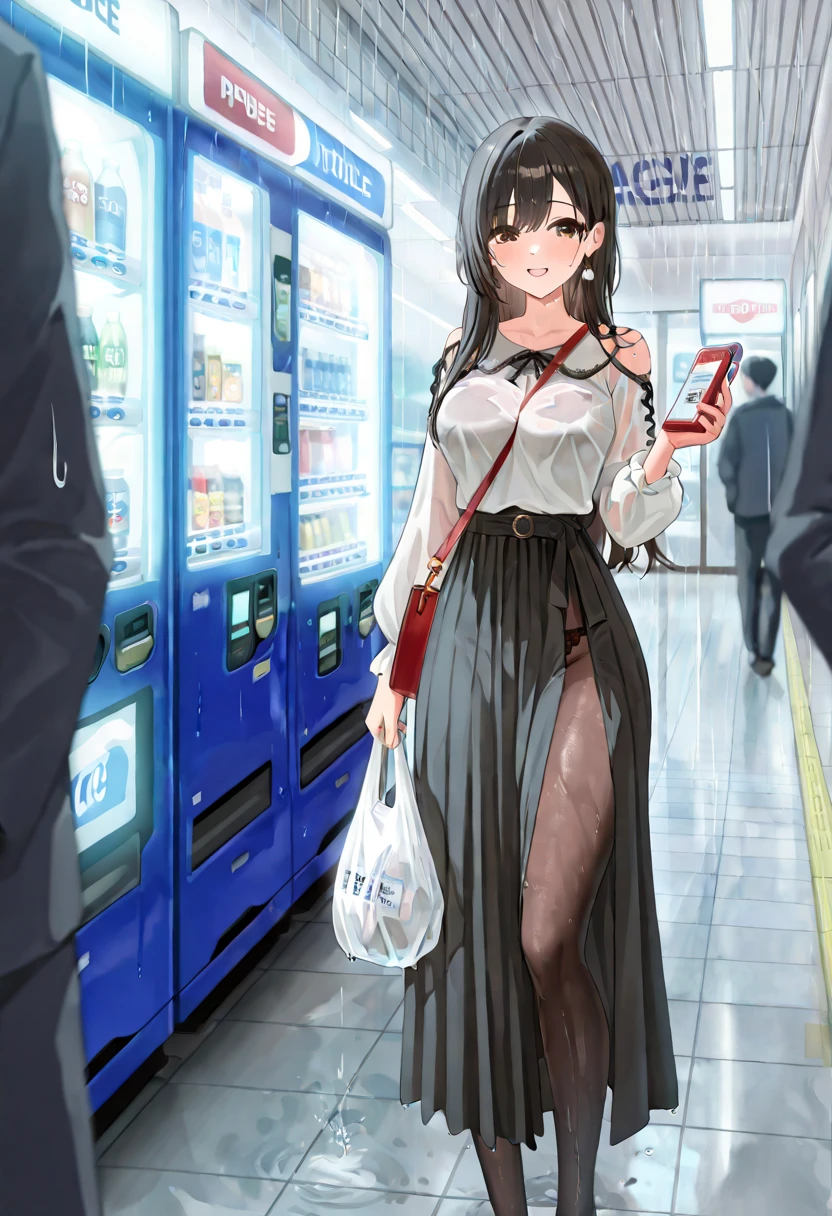 ((A sexy and beautiful woman is staring at me on the commuter train)), ((cutest 22-year-old beauty)), ((charming smile)), ((very long hair) ) , ((Mini Skirt)), ((Rich Bust)), Gradient Eyes, Seductive Makeup, Single View, NFFSW, UHD, Retina, Masterpiece, Accurate, Anatomical, Scientifically Correct, Textured Skin, Super Detail, high detail, high quality, award winning, highest quality, high resolution, 1080P, HD, 4K, 8k, 16k