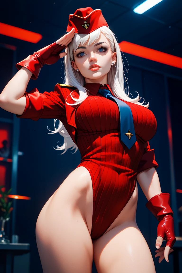 1girl,curvy_breasts, cute, beautiful detailed eyes, shiny hair, visible through hair, hairs between eyes, (Caucasian face, Europe face, eastern Europe girl), (USSR poster), (soviet poster), red monochrome, (soviet, communism, ((PROPAGANDA POSTER))), red_hair, monster girl, Cheetah girl, Cheetah ears, Cheetah tail, ((Cheetah texture skin)), smiling, red_eyes, ((teenage)), ((furry)), ((good breasts)), {Business Suit|black strong dress},gloves, shoes, glasses, ((the USSR red letters on the poster)), weightlessness, Side light, reflection, The person in the spacesuit is at the bottom left of the frame, The right hand is outstretched, Space station in the upper right corner of the screen, Reflected light from the sun, Silver metal, red flag, (USSR style), diffuse reflection, Metallic texture, ((alien planet background)), (pinup-girl, the sea of star on background), ((effect of old poster))