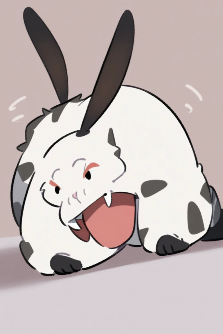 (((Animals,white monster, An illustration, Chibi))), (Sad face, Animals, fox head, wolf carcass, owl back wing, tail snake, four legs)