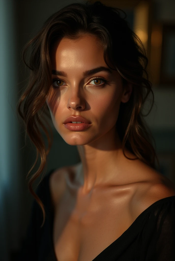 work of art, portraite, close up, A beautiful woman from Germany, black dress with cleavage, breasts big, hair blonde, long straight hair, red lipgloss stick, standing position in a library, luxurious, natta, very detailded lighting, Dramatic, digital art trend in Artstation 8k HD high definition detailded realistic, detailded, texture skin, hyper detailded, realistic texture skin, armors, best qualityer, ultra high resolution, (photorrealistic: 1.4), high resolution, detailded, CRU photo, re sharp, por Lee Jeffries Filme Nikon D850 Stock Photography 4 Câmera Kodak Portra 400 F1.6 Rich Colors in Hyperrealistic Lenses Realistic Texture Dramatic Lighting UnrealEngine Trend in ArtStation Cinestill 800