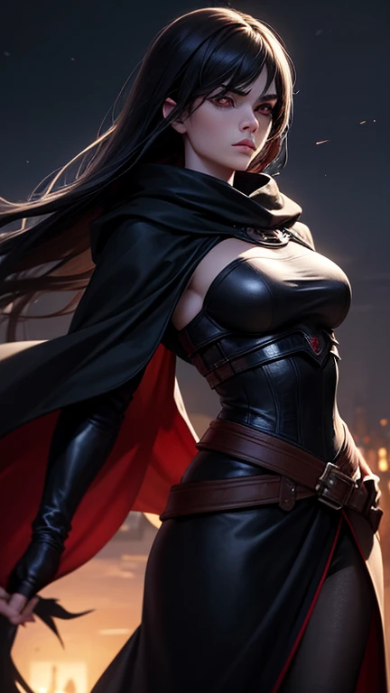 hyperrealistic digital artwork of female assassins, long red flowing hair, smooth skin, crossed arms, dark garment, intricate attire, full moon, windy, 3D texture, 8k, matte painting, cinematic, artgerm, wlop, rutkowski, Jay Anacleto, Audrey Kawasaki, Ilya Kuvshinov, Tom Bagshaw, best quality, award winning, masterpiece