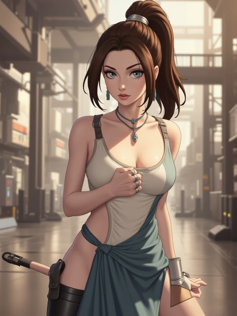 beautiful girl, 18 years old, medium breasts,wet, camel toe, red lips ,
Black tank top, Short, tight, black skirt, sexy pose,
Resident evil, Claire Redfield,