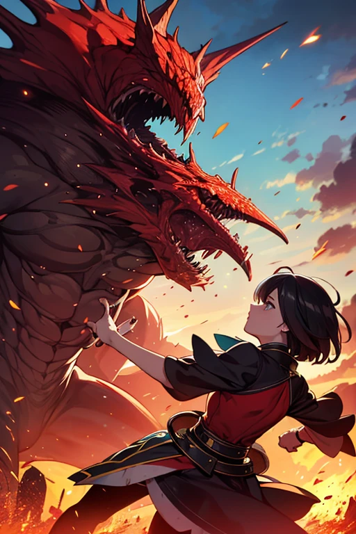 Chinese Dragon on City,, detailed sky, Chinese punk, explanatory narrative,sun master, , dragon looking at little girl