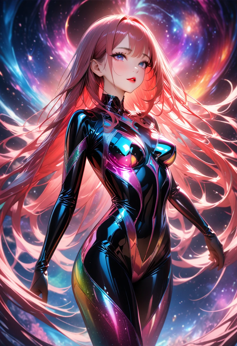 ((Best quality)), ((masterpiece)), (detailed: 1.4), (Absurd), Tank pilot woman ready for war, shiny skin, perfect body, defined muscles, half-thick bare thighs, closed mouth, only in panties, (((include stars throughout the outfit))), muscular body covered by yellow tech star outfit, Neon Genesis Evangelion style and masamune shirow girls, cyberpunk, generous neckline, ((perfect large breasts)),  (well-outlined green eyes without pupils), ((long and very black eyelashes)), (((dark yellow clothing))), (misaligned purple and white hair), (((rot rod flames covering the breasts))), (Cosmic tattoo on the arms), short underwear, garter belt, by mucha, niji --V5, close to real, psychopath, crazy face, sexy pose, 2 piece clothing, pastel, centered, scale to fit the dimensions,  HDR (High Dynamic Range),Ray Tracing,NVIDIA RTX,Super-Resolution,Unreal 5,Subsurface Dispersion, PBR Texture, Post-processing, Anisotropic filtering, Depth of field, Maximum clarity and sharpness, Multilayer textures, Albedo and specular maps, Surface shading, Accurate simulation of light-material interaction, Perfect proportions, Octane Render, Two-tone lighting, Wide aperture, Low ISO, White balance, Rule of thirds,  8K RAW, crysisnanosuit