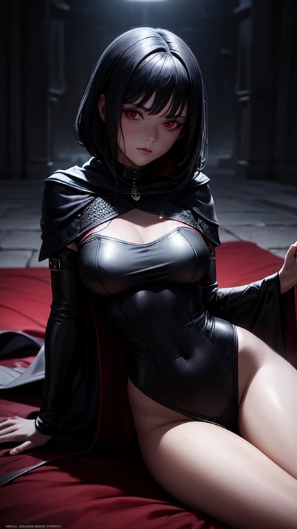 One girl、Red eyes、Black Hair、short、Completely naked、Pussy、M-shaped legs、cute、Small breasts
