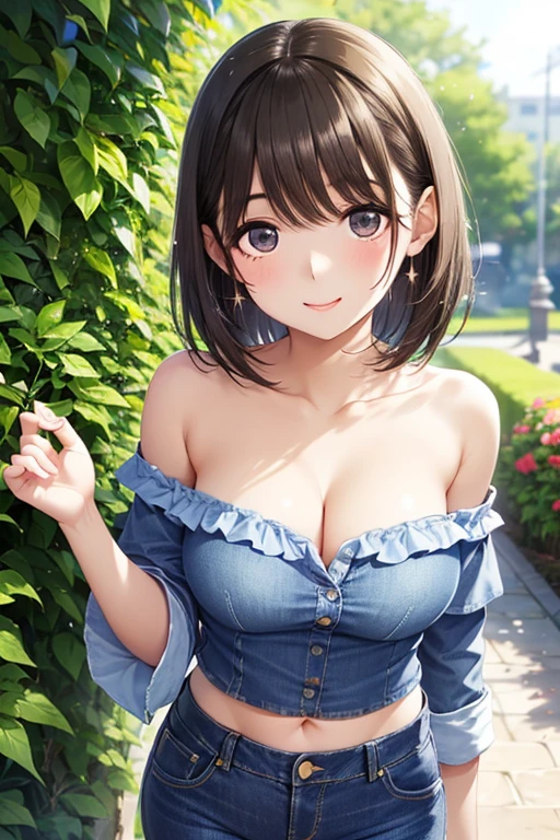 paizuri, Highest quality, Facing forward、face to face、Bobcut、White tank top、Big Titsの女性、Big Tits、((Very large breasts))、Big breasts, Is giving a titjob、1Men、、Cum between the breasts、Looks happy