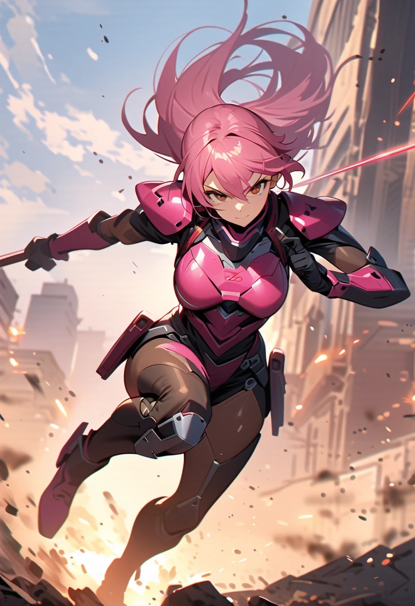 ultra-detailed, Explicit, Beautiful body, Beautiful Nose, Beautiful character design, perfect eyes, perfect face, ultra highres, 4K, beautiful legs, perfect legs, Nice hands, Perfect hand, Masterpiece, Best Quality, Highly detailed, illustration, absurdres, perfect anatomy, street fighter, doll suit, shadaloo doll, dollsuit, expressionless, blank eyes, looking at viewer, red gloves, emotionless, black latex, corrution, mind control, female combatant, full body, hypnotized, unhappy trance, full body suit, ribbed bodysuit, both arms at side, obey, perfect female body, extremely glossy latex, hypnosis, hypnoLora, empty eyes, Mind control device, poses, submissive_pose, Slave, standing straight, standing, standing at attention, hat, necktie, belt, latex, ribbed bodysuit, thighhighs, garter belt, Fighting Stance, extending the right arm from the shoulder into the air with a straightened hand, military, thigh boots, 1girl, hair ornaments, pink hair, long hair, red eyes, (((pixel-perfect, detail-perfect))), solo, 1girl, Yuuki_Yuna, Yuki Yuna is a Hero, long ponytail