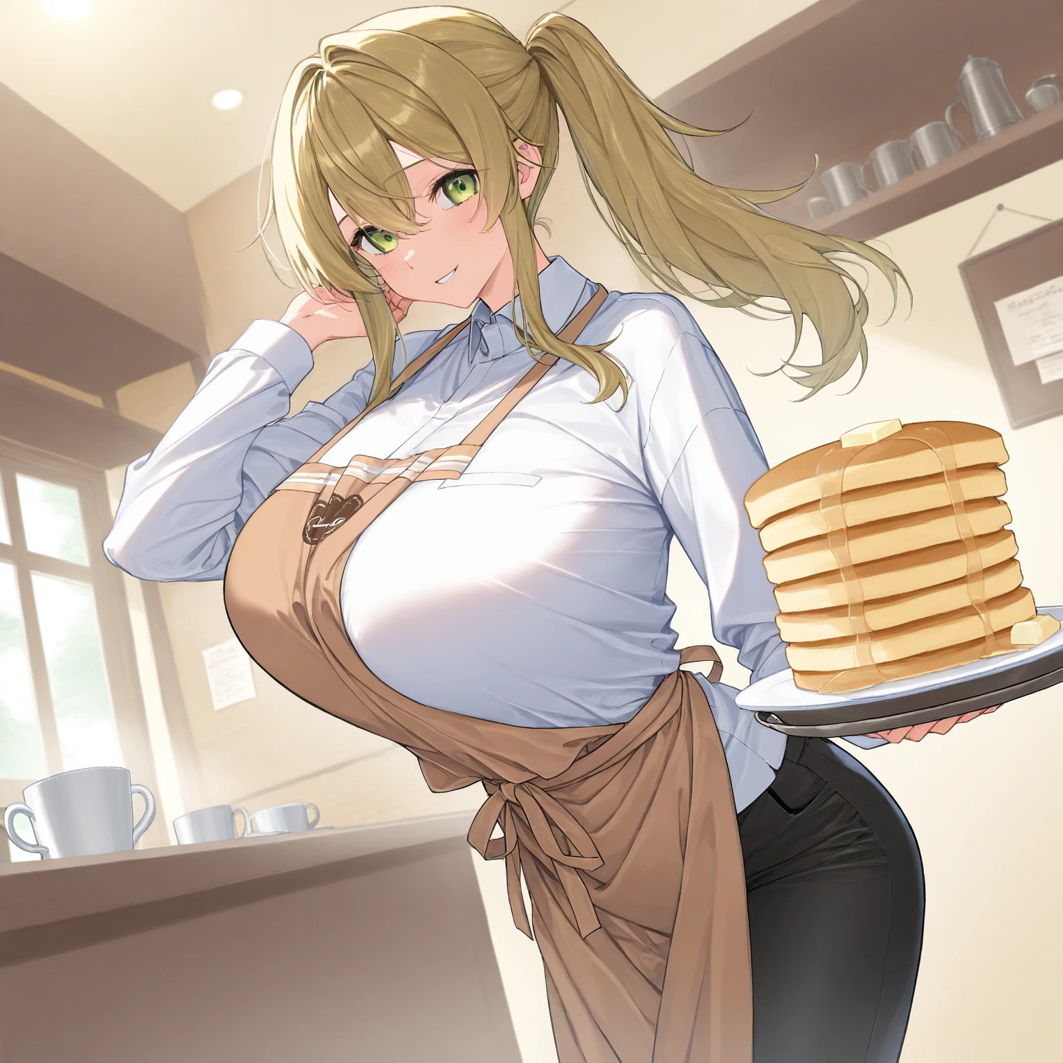 (Best Quality, Masterpiece),sexy mommy, Front cover of a women's cooking magazine,maid costume , naked, erotic, 18+, nsfw, 1girl, 30 years old, stunning, cute, heartwarming smile, hourglass figure, wearing floral dress, pinny apron, beautiful food, text, diagrams, advertisements, magazine title, long light golden hair, brown eyes