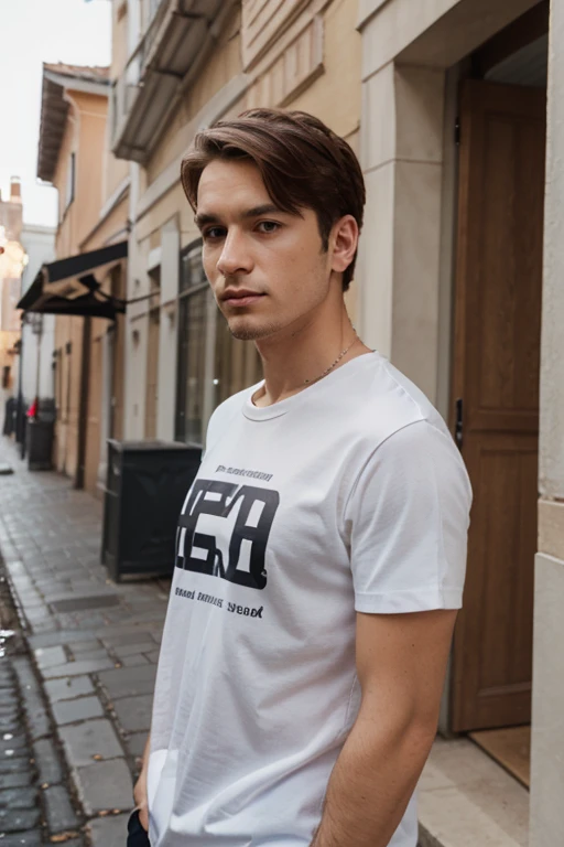 Generate a ultra fine realistic mockup of a Stanley Stella STTU755 t-shirt worn by a skinny arm tattoo male model with baseball cap. The model should be standing in a casual pose, with the t-shirt clearly visible from the front. The t-shirt should be plain white without any prints, text or designs. The background should be simple and clear golfcourse. Ensure the lighting is perfect for an online shop, highlighting the t-shirt's details and fabric quality. The overall image should be clean and professional, focusing on the t-shirt and the model.