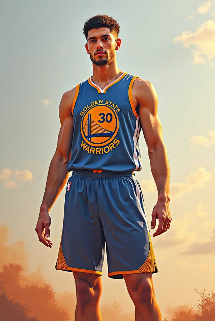 Create a basketball jersey of blue white yellow with a logo