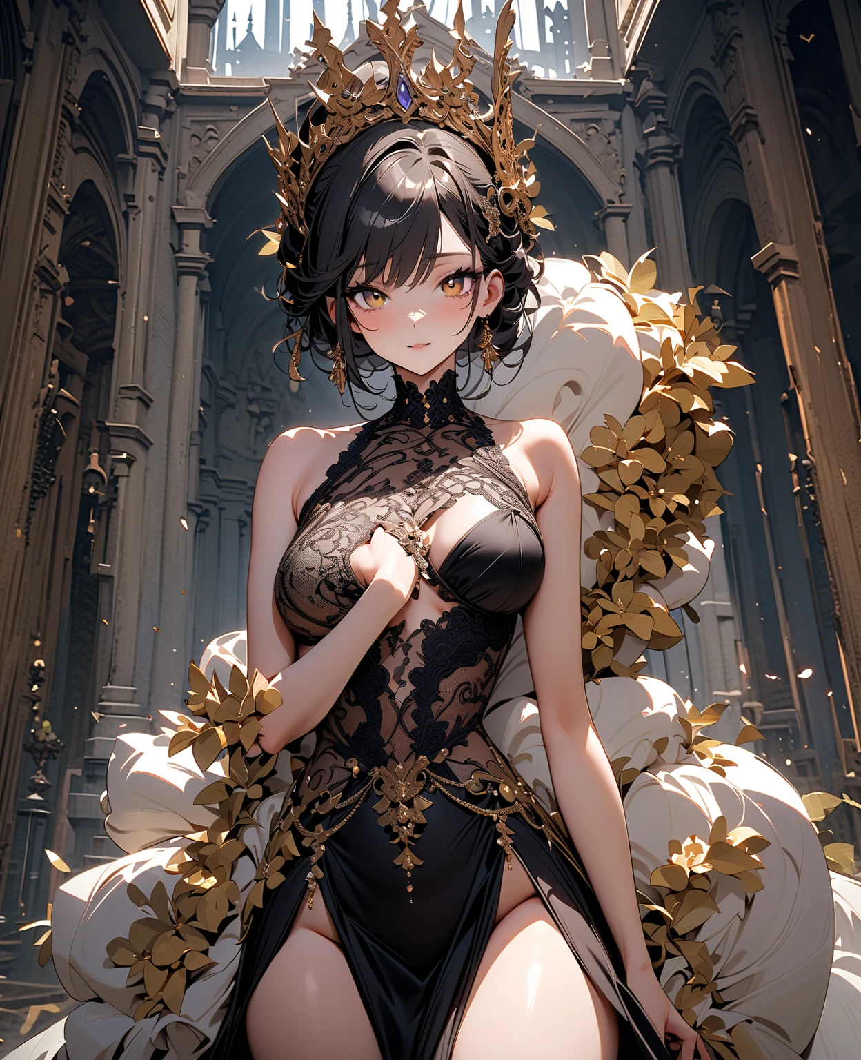 a beautiful detailed woman, 1girl, perfect body, sensual figure, slender, large breasts, thick thighs, gorgeous face, intricate details, high quality, masterpiece, official art, stunning, vibrant colors:1.5, art nouveau:1.5