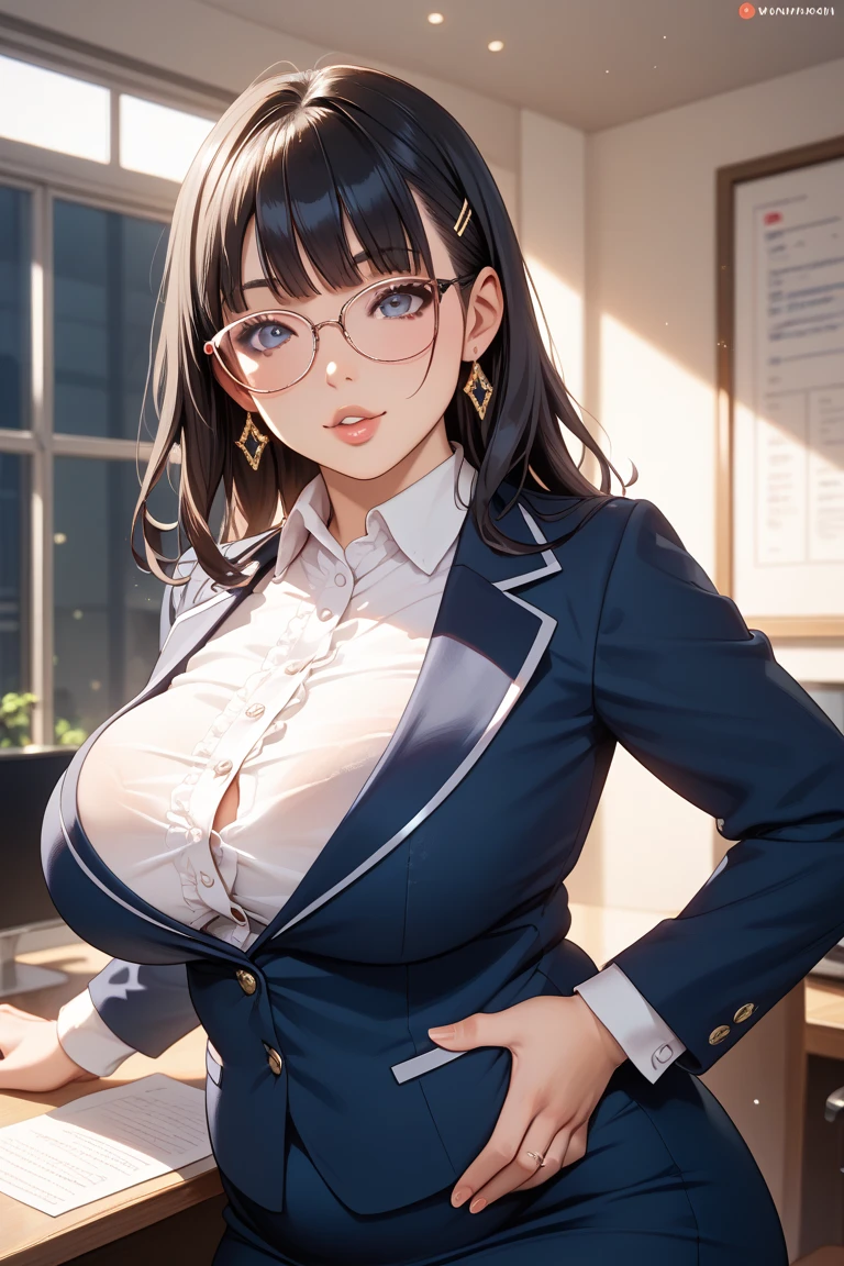 score_9, score_8_up, score_7_up, score_6_up, source_anime, uncensored, nsfw,
masterpiece, best quality, high quality, highres, ultra detailed, incredibly absurdres,
perfect composition, cinematic shading, perfect anatomy,
shiny eyes, shiny hair, detailed face, cute face
BREAK
1girl, skinny, standing, (portrait:1.2), (semi-rimless eyewear:1.1), (embarrassed:1.1), (blush:1.3), arms at sides,
single braid, voluminous hair, looking at viewer, (looking down:1.2), (from above:0.7),
, long sleeves, dark blue blazer, red plaid skirt,
large breasts, (cleavage:1.2), half-open clothes, breasts out, beautiful nipples
BREAK
beautiful detailed skin, detailed clothes,
(light smile:0.9), tareme, head tilt,
indoors, school library, lens flare, bokeh, light particles