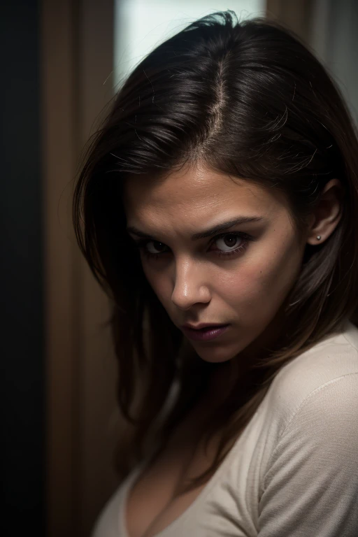 portrait. Woman. clothed. Night. In her ba. With Windows. Dark
