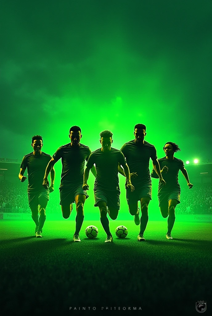 Create a poster for a football game between SILENCER FC and ITANGI taking place at mumbu primary ground at 9:00am on sundayTheme luminous green