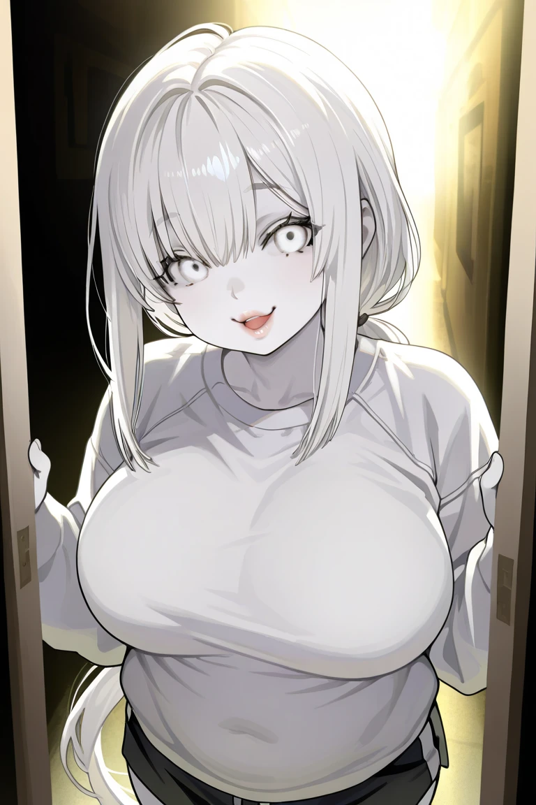 1girl, long hair, short hair, smile, blush, bedroom, cowboy shot, sweater, skirt lift, 2d art, splash art, illustration, digital art, looking at viewer, seductively posing, best quality, hard shading