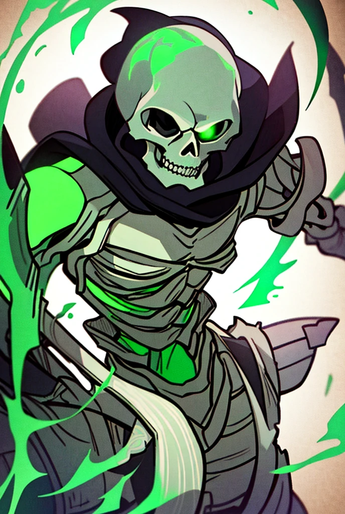 full body view of a cyborg, having muscular green arms, a white skull of a living human, a glass bubble around the human skull, its body is cylindrical, brawl, brawl stars