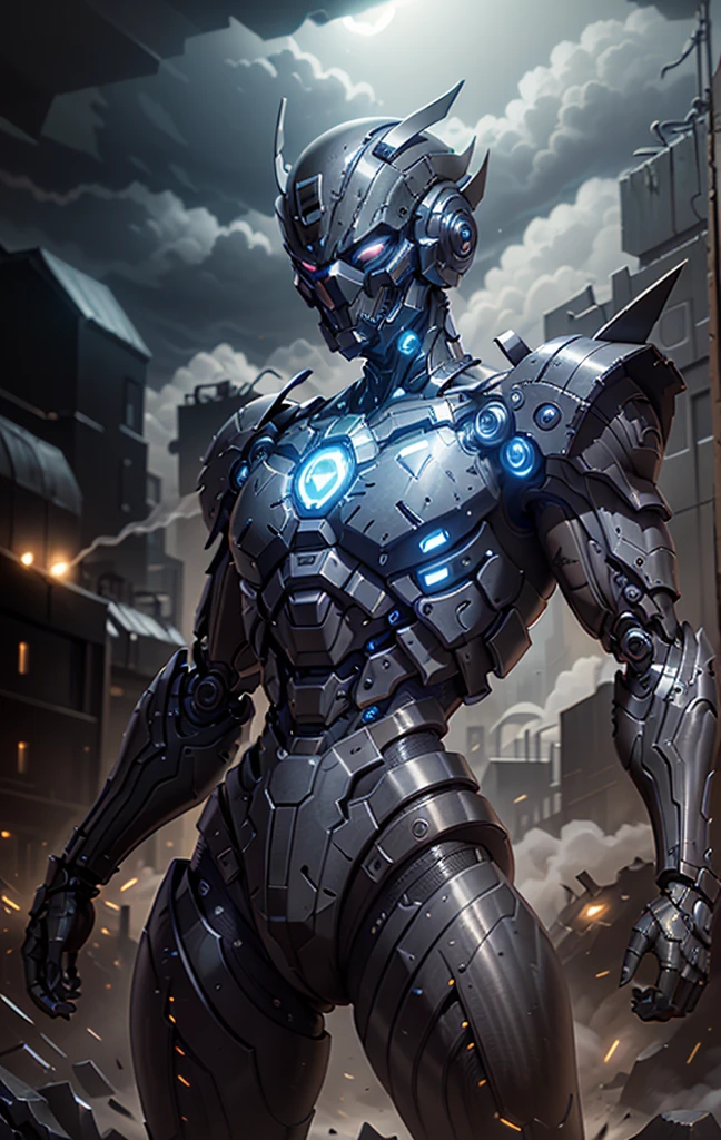 a beautiful woman cyborg warrior in the Style-RustMagic, cyberpunk augmentation, cyberware, cyborg, carbon fiber, chrome, implants, metal skull, cyber plate armor, (dark atmosphere:1.2), (fog & smoke), (dark night:1.3), scars, (dark medium length disheveled hair:1.1), (eyeshadow:1.1), (beautifully detailed glow:1.2), (Cinematic lighting), intricate detail, highres, rounded eyes, detailed facial features, sharp focus, smooth, aesthetic, detailed dark industrial factory background, stylish pose, dynamic pose, (dramapaint), (opt-6000:0.9), masked