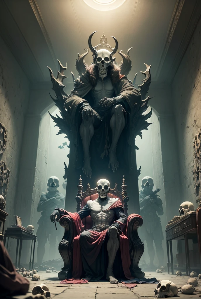 ((Highest quality)),(Ultra-high resolution),(Super detailed),(Detailed Description),((The best CG)),(masterpiece),Highly detailed art,(Art with precise detail:1.5), (Hellish:1.6), jailer:1.4, Detailed carving:1.3, Luxury stone chair:1.3