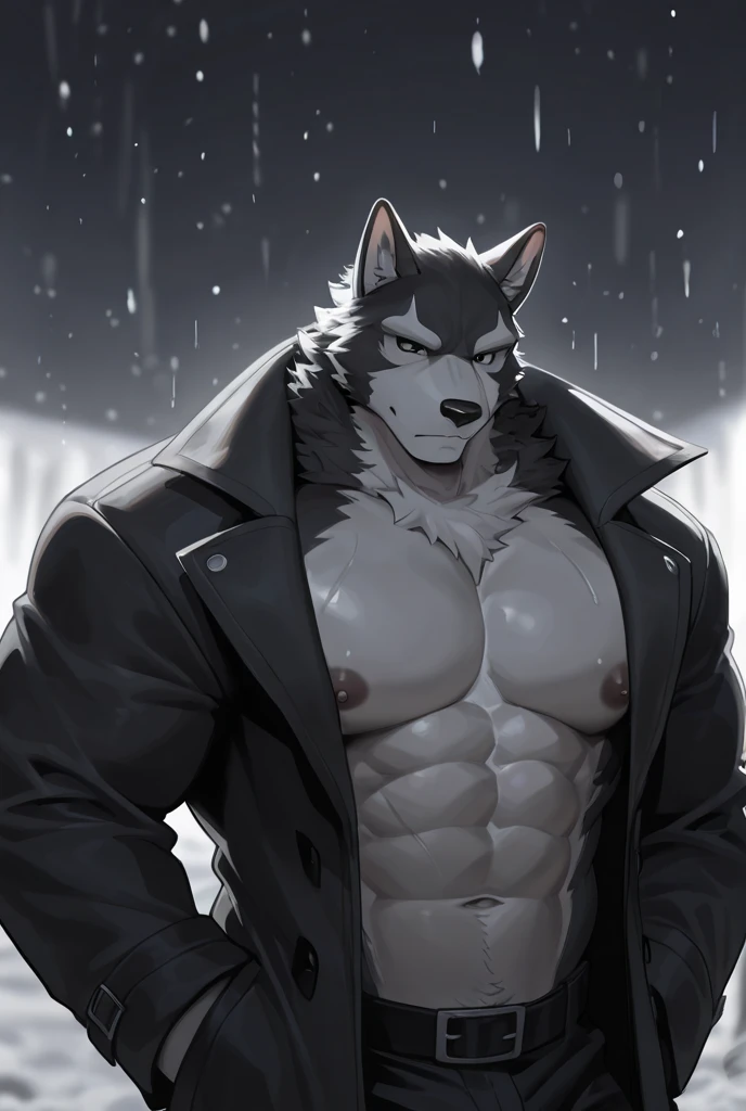 (sfw:1.5), male focus, pharmacist, Handsome 1boy, solitary,protrait photo, 红色的Tongue, White thick eyebrows,single, (Black nails, Black claws:1.4), Gray hair, Gray skin, (Gray tail:1.4), White Teeth, Delicate teeth, Perfect Teeth, (Perfect blue eyes:1.4), (Gray body:1.3),
Gray Wolf, grey wolf, wolf boy, wolf body, (evil eyes, big eyes, large eyes:1.4), Tongue, Wolf Tail, (Chubby, The body is huge, Larger face:1.3),
(Black chain around neck:1.4), (Black overalls, Black leather belt:1.2), (Black sneakers:1.2), (Topless:1.3), (Lots of scars, lots of scars, Lots of scars:1.3),
(full body:1.2), (Mature men:1.4), (Strong body, muscle,Strong male, muscle男, Bare chest muscles:1.3), (Bulge, Hip bulge:1.4), Red nipples, (Abdominal muscles:1.4), belly button, (bare arm, Thick arms:1.3), (Standing:1.3), win sway, Agitated, Squint, Charming, charming, (Looking at the audience, Focus, Eyes gaze:1.1), enjoy, (open mouth:1.4), (evil smile, evil grin, Smirk, evil smile, Evil smile:1.5), (One hand in pocket:1.4),
full background, street, confusion, Street Lights, (heavily clouded, cloudy day, remote and desolate, Dim environment:1.3),
Mysterious and romantic atmosphere, Caustic lines(refraction, polarization)Perfect anatomical structure, absurd, Detailed background, (Delicate eyes:1.3),Printing style。((artist:Takemoto Arashi))